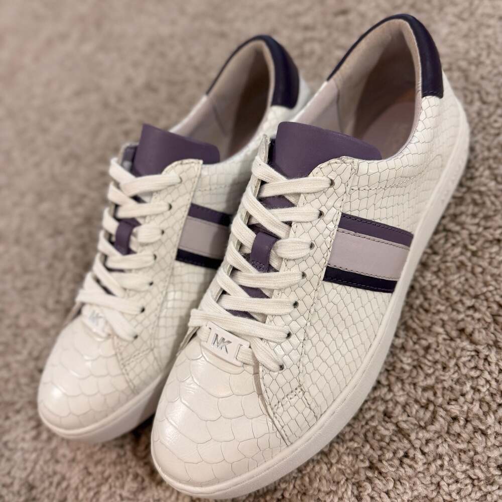 Michael Kors Sneakers Womens 8 White Croc Embossed Leather Shoes EUC